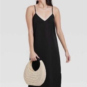 Black Spaghetti Strap Slip Midi Dress